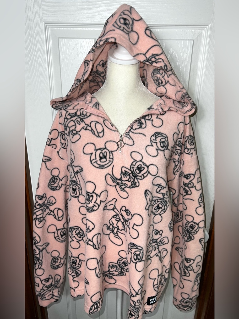 Disney Mickey Mouse Fleece Hoodie Pullover Jacket Lightweight Pink Size XL